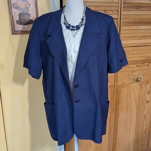 BRIGGS Navy Blue Blazer with Short Sleeves and 2 Button Closure 16